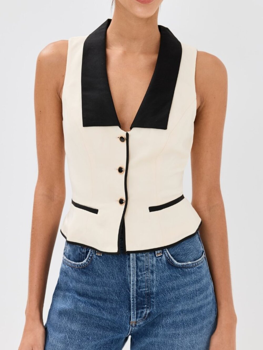 Reformation Reba Waist Tie Vest Top Sugar and Black 6